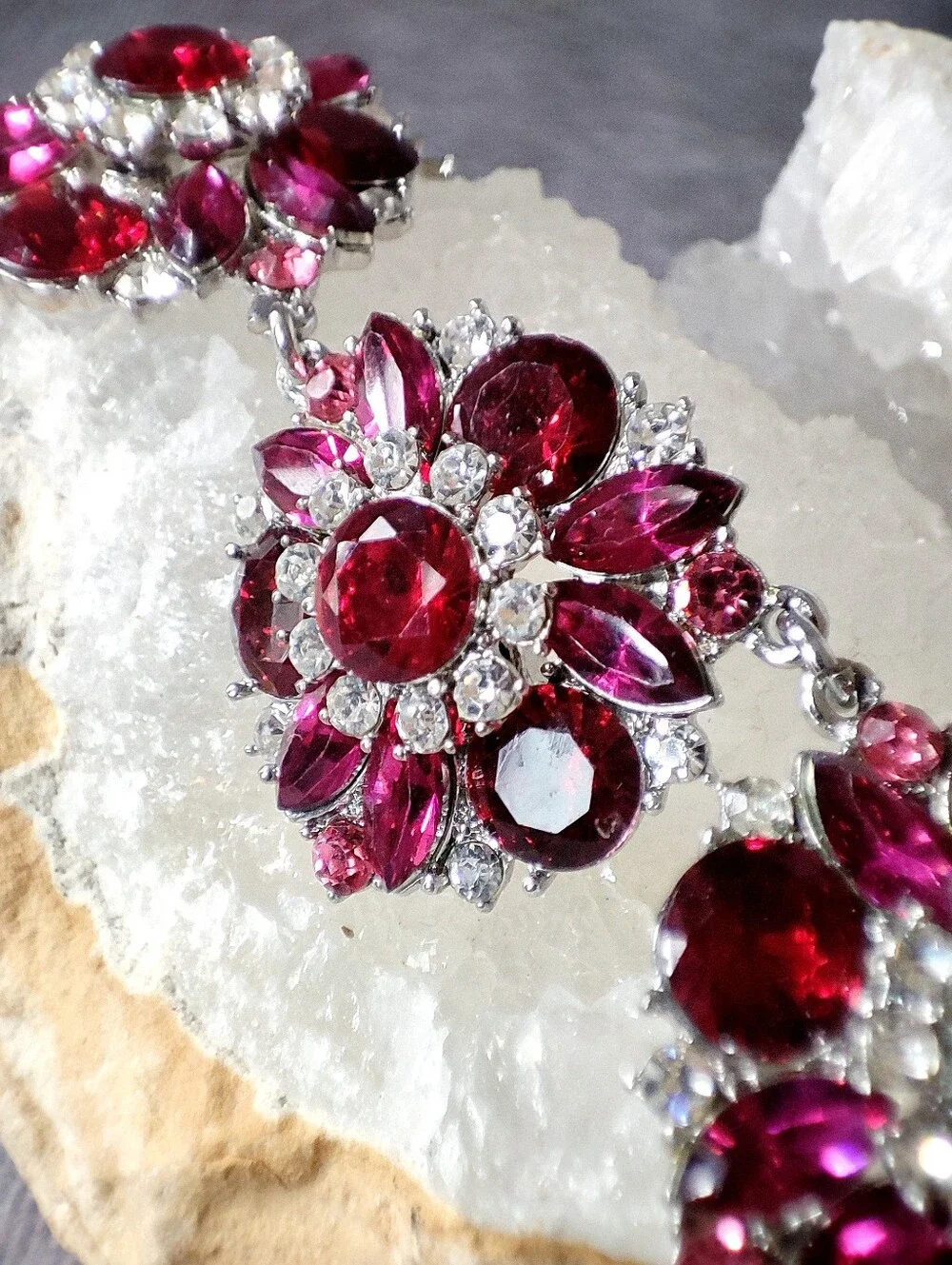 Crystal Raspberry Ruby Spectacular Formal Statement Necklace 200 Crystals NWOT